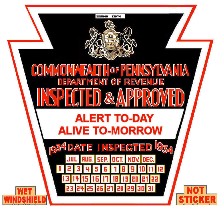 1934 Pennsylvania INSPECTION Sticker Late